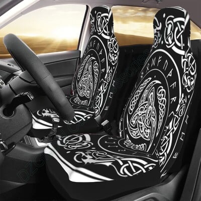 Automašīnas sēdekļu pārvalki skandināvu trīskāršie Odina raga rotājumi ar skandināvu ornamentiem, 2 automašīnu piederumu aizsargi.