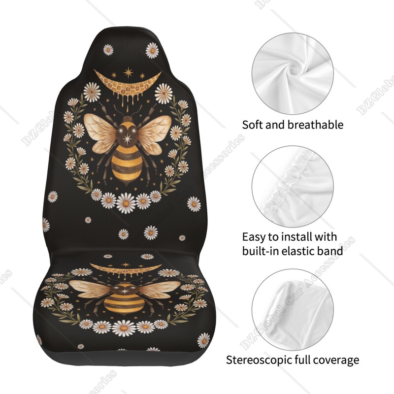 Navlaka za autosjedalicu, set od 2 komada, topli auto, jastuk za prednje sjedalo, ukrasni dodatak, univerzalni, cvijet tratinčice, pčela, životinjski print