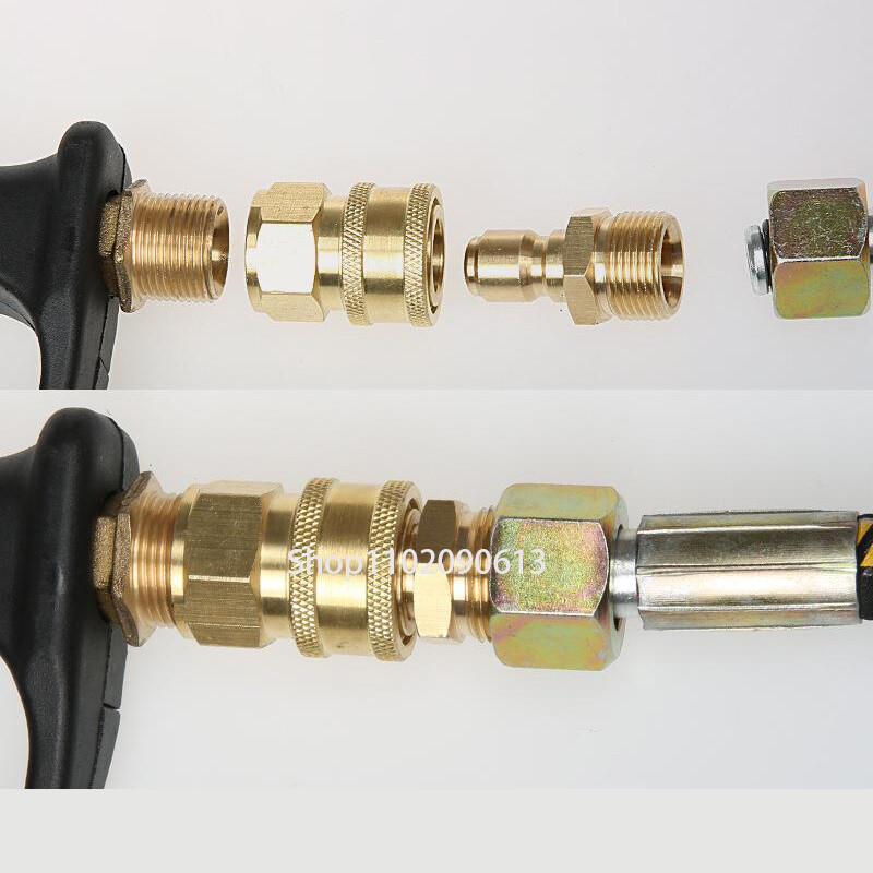 1 pora žalvario 3/8 colių greito atjungimo jungtis su M22 sriegio 15 mm kaiščio adapteriu aukšto slėgio plovimo žarnai ir išėjimui