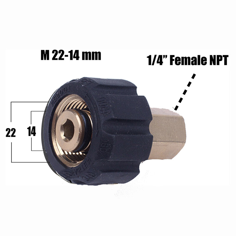 Adapter za visokotlačno pranje alata Ženski metrički M22 na 1/4 inča Ženski NPT priključak Brzi priključak Mlaznica za pjenjenje Visokotlačno crijevo