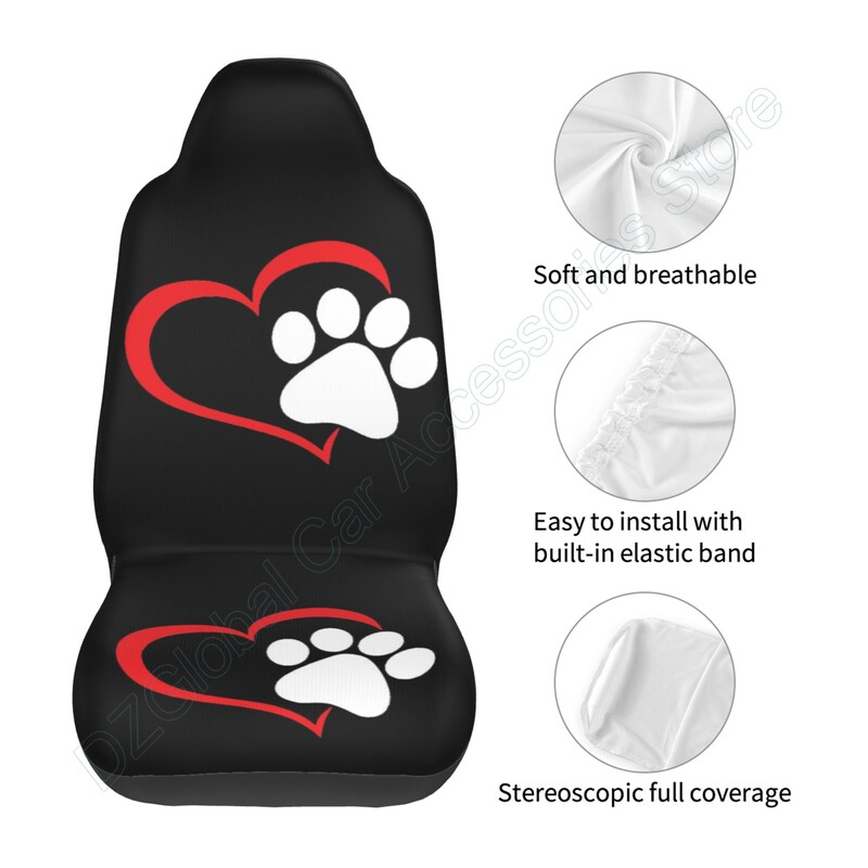 2 csomagos Dog Paw üléshuzat autóhoz Red Love Heart Puppy Paw Auto üléshuzatok Magas háttámla vödör üléspárna univerzális