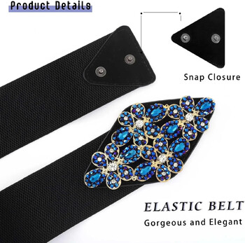 Ζώνη Stretch Rhinestone Μαύρη Φαρδιά Γυναικεία Μπλε Ζώνες Ελαστική Λουλούδι Μέση Κοσμήματα Αξεσουάρ για Φόρεμα