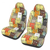 Husă pentru scaun auto cu capete de pisică colorată, 2 buc. Huse pentru scaun auto din față, husă de protecție anti-fouling Accesorii drăguțe pentru mașină