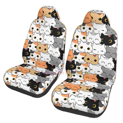 Husă pentru scaun auto cu capete de pisică colorată, 2 buc. Huse pentru scaun auto din față, husă de protecție anti-fouling Accesorii drăguțe pentru mașină