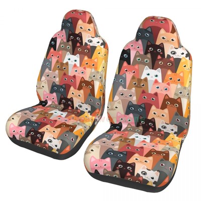 Husă pentru scaun auto cu capete de pisică colorată, 2 buc. Huse pentru scaun auto din față, husă de protecție anti-fouling Accesorii drăguțe pentru mașină