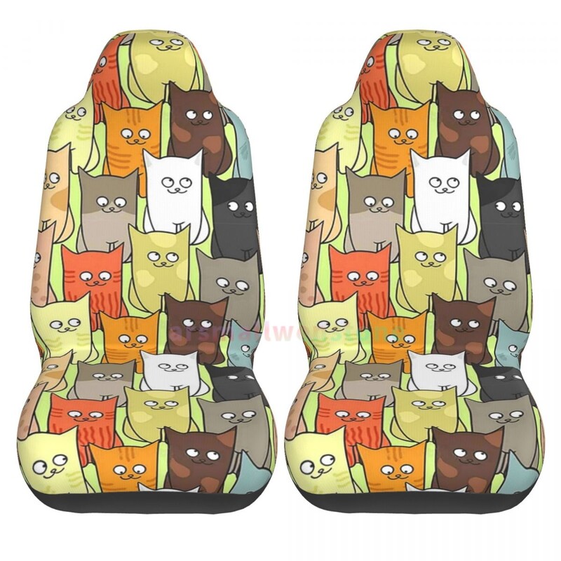 Husă pentru scaun auto cu capete de pisică colorată, 2 buc. Huse pentru scaun auto din față, husă de protecție anti-fouling Accesorii drăguțe pentru mașină