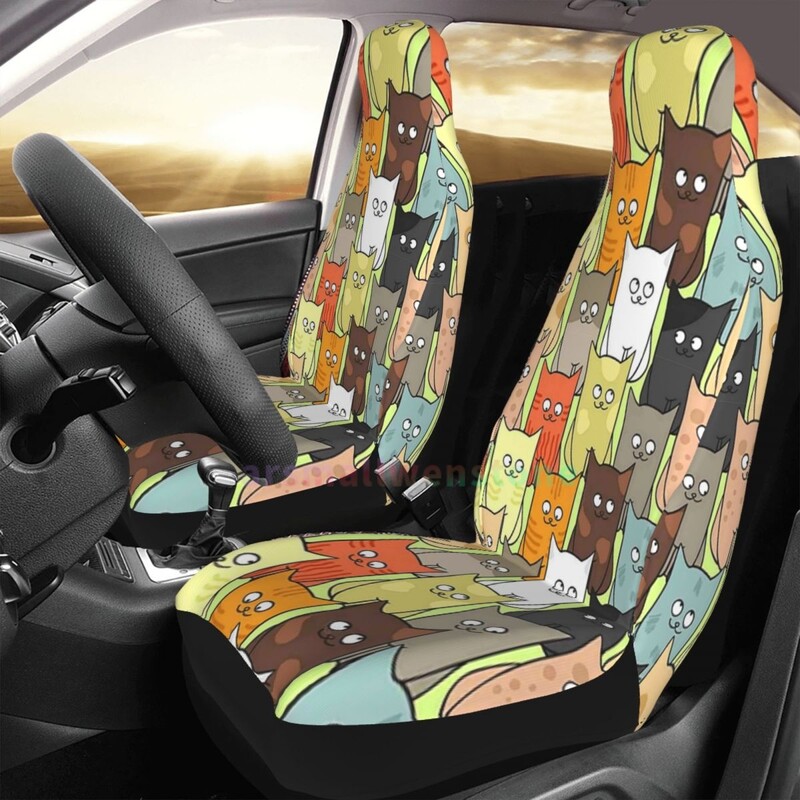 Husă pentru scaun auto cu capete de pisică colorată, 2 buc. Huse pentru scaun auto din față, husă de protecție anti-fouling Accesorii drăguțe pentru mașină