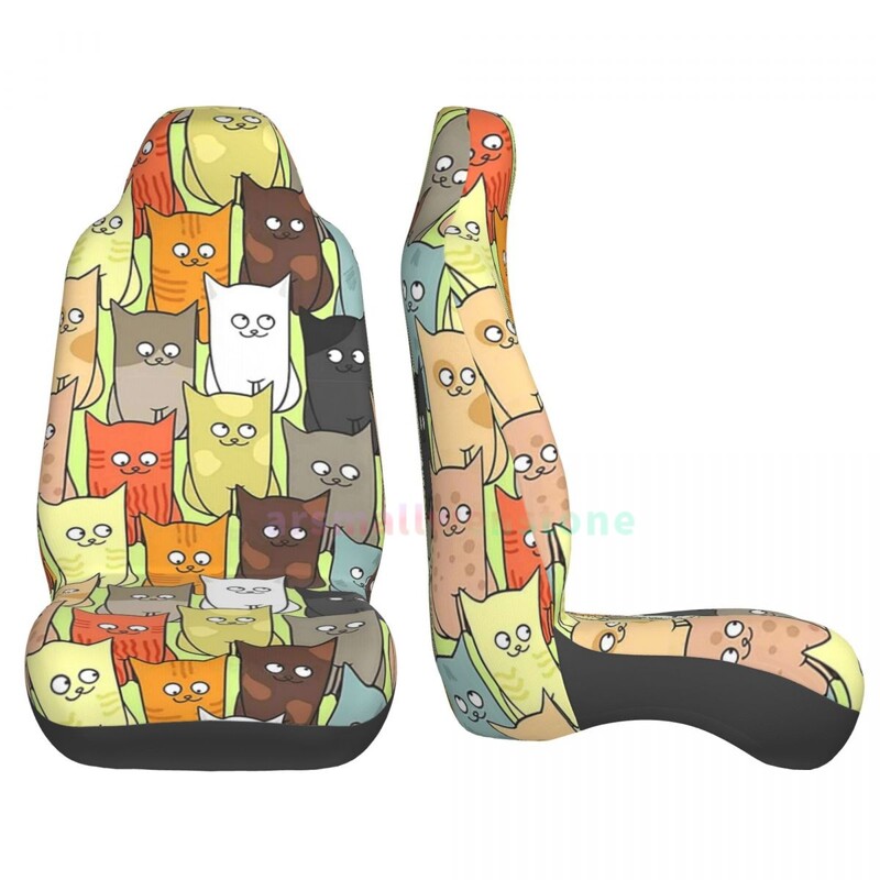Husă pentru scaun auto cu capete de pisică colorată, 2 buc. Huse pentru scaun auto din față, husă de protecție anti-fouling Accesorii drăguțe pentru mașină