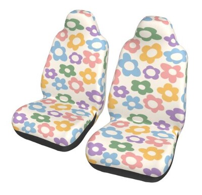 Set de huse pentru scaune auto Green Groovy Flower, pachet de 2 perne pentru scaune din față cu flori, elastice, respirabile, perne pentru femei