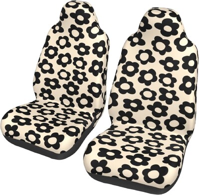 Set de huse pentru scaune auto Green Groovy Flower, pachet de 2 perne pentru scaune din față cu flori, elastice, respirabile, perne pentru femei