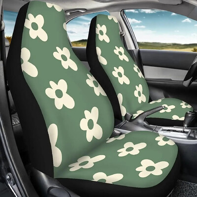 Комплект калъфи за автоматични седалки Green Groovy Flower 2 пакета Флорална възглавница за предна седалка на кола Еластична дишаща подложка за седалки за жени