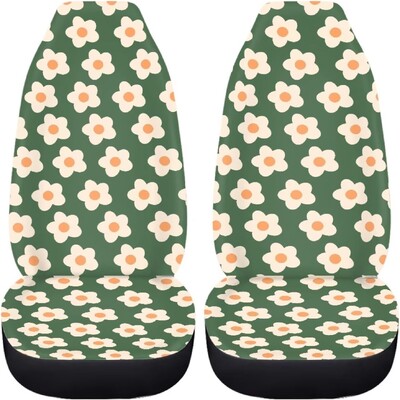 Set de huse pentru scaune auto Green Groovy Flower, pachet de 2 perne pentru scaune din față cu flori, elastice, respirabile, perne pentru femei