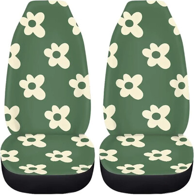 Set de huse pentru scaune auto Green Groovy Flower, pachet de 2 perne pentru scaune din față cu flori, elastice, respirabile, perne pentru femei