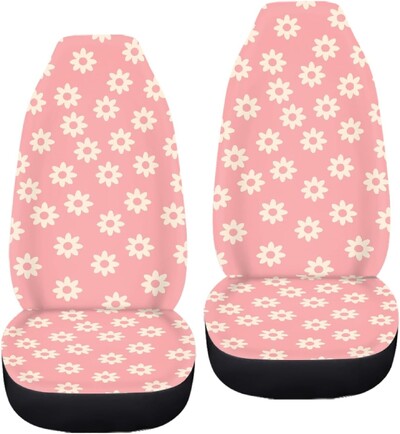 Set de huse pentru scaune auto Green Groovy Flower, pachet de 2 perne pentru scaune din față cu flori, elastice, respirabile, perne pentru femei