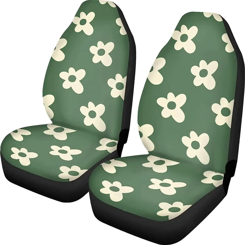 Set de huse pentru scaune auto Green Groovy Flower, pachet de 2 perne pentru scaune din față cu flori, elastice, respirabile, perne pentru femei