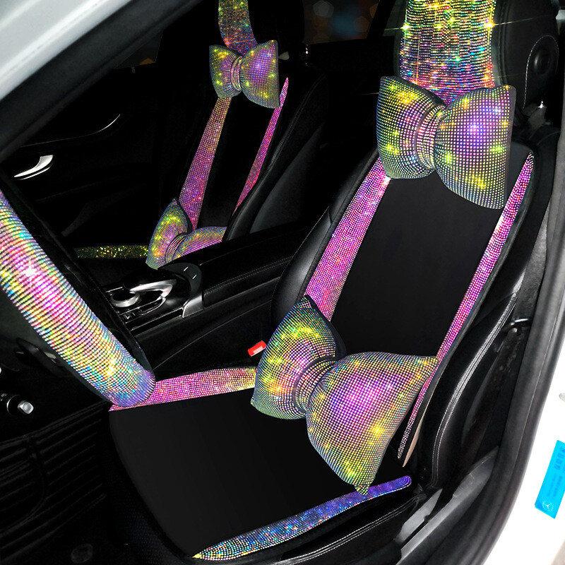 Dámske doplnky do interiéru auta, lesklý diamantový univerzálny poťah na autosedačku, módny luxusný ľadový hodváb, priedušný dámsky autovankúš