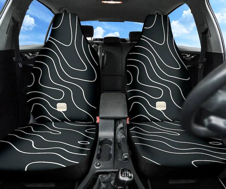 Groovy Retro Boho Waves Huse de scaun auto drăguțe Y2K Hippie pentru vehicul pentru femei Set de 2