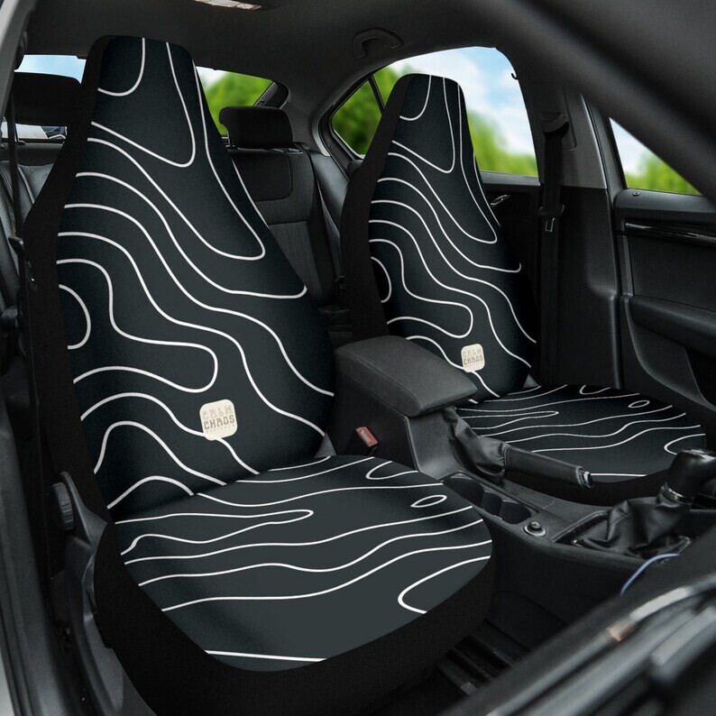 Groovy Retro Boho Waves Huse de scaun auto drăguțe Y2K Hippie pentru vehicul pentru femei Set de 2