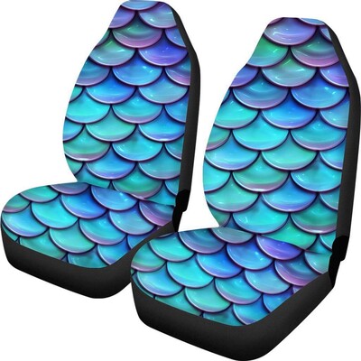 Komplet navlaka za autosjedalice s printom sirene Rainbow Auto Auto presvlake za autosjedalice Set od 2 univerzalne prikladne za većinu vozila Sedan Kamion SUV