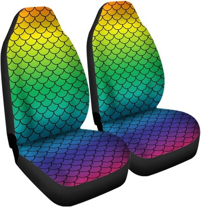 Komplet navlaka za autosjedalice s printom sirene Rainbow Auto Auto presvlake za autosjedalice Set od 2 univerzalne prikladne za većinu vozila Sedan Kamion SUV