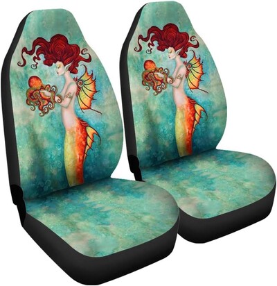 Komplet navlaka za autosjedalice s printom sirene Rainbow Auto Auto presvlake za autosjedalice Set od 2 univerzalne prikladne za većinu vozila Sedan Kamion SUV