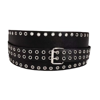 Hot Sales Punk Rivet Ζώνες με ελατήρια για Womenashion Φαρδιά ζώνη μέσης PU Δερμάτινο ασύμμετρο φόρεμα στη μέση