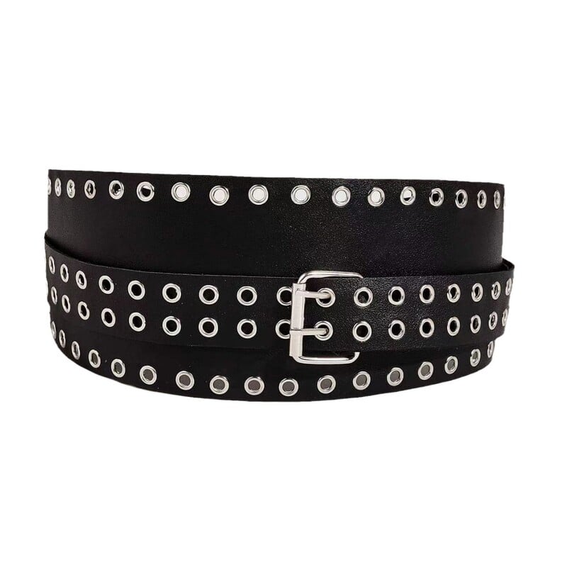 Horúce výpredaje Punk Rivet pásové opasky pre ženy Široký pás PU výber kožené asymetrické šaty s pásom