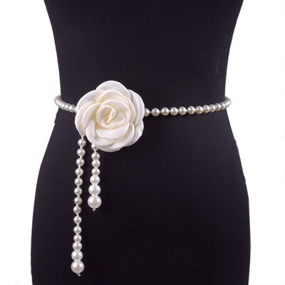 Camellia Pearl Waist Chain Γυναικεία γλυκά διακοσμημένη λεπτή ζώνη μέσης για λεπτά αξεσουάρ