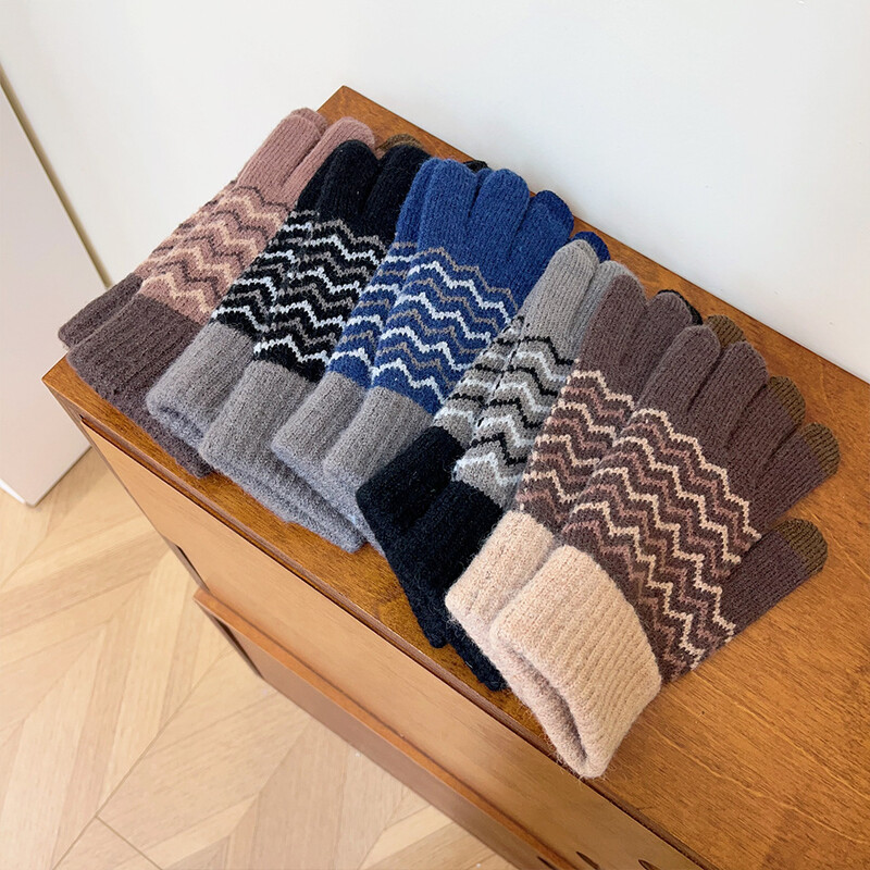 Χειμερινά βελούδινα ανδρικά κρύα και ζεστά γάντια με πλεκτά γάντια με οθόνη αφής με σπαστό δάχτυλο