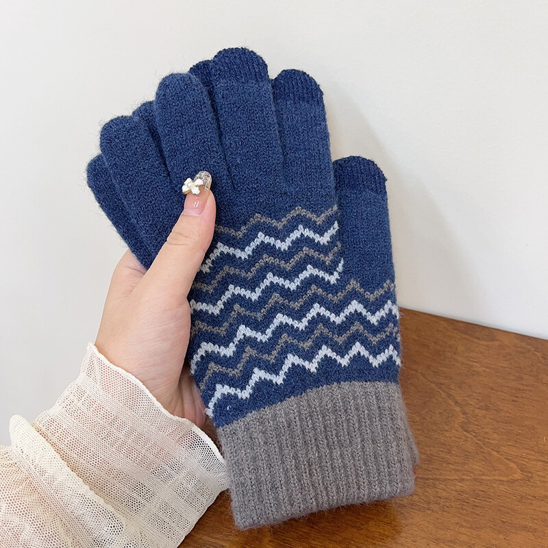 Χειμερινά βελούδινα ανδρικά κρύα και ζεστά γάντια με πλεκτά γάντια με οθόνη αφής με σπαστό δάχτυλο