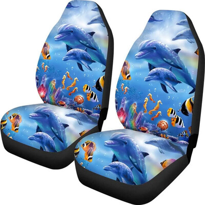 Delfin Ocean Decor Huse pentru scaune pentru scaune din față Doar pentru femei Set 2 buc Huse pentru scaune cu găleată, lavabilă, ușor de fixat, pernă de mașină