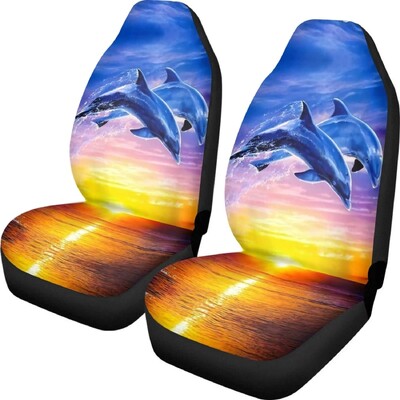 Delfin Ocean Decor Huse pentru scaune pentru scaune din față Doar pentru femei Set 2 buc Huse pentru scaune cu găleată, lavabilă, ușor de fixat, pernă de mașină