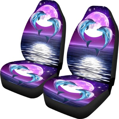 Delfin Ocean Decor Huse pentru scaune pentru scaune din față Doar pentru femei Set 2 buc Huse pentru scaune cu găleată, lavabilă, ușor de fixat, pernă de mașină