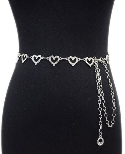 Curea de rochie cu lanț metalic pentru femei Curea cu lanț cu inimă Centura în talie slabă decorată