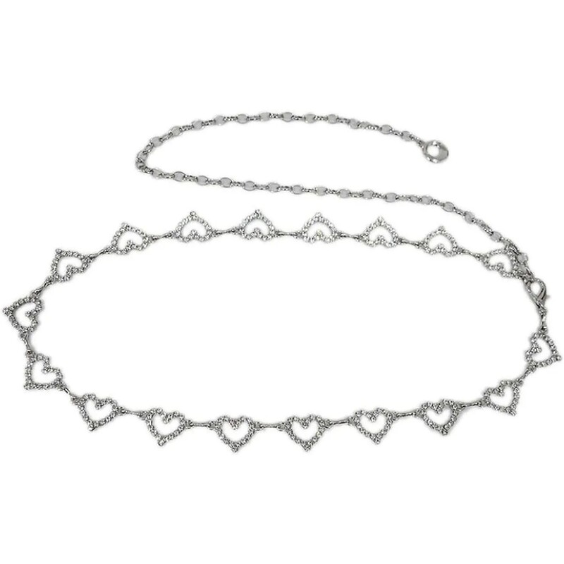 Curea de rochie cu lanț metalic pentru femei Curea cu lanț cu inimă Centura în talie slabă decorată