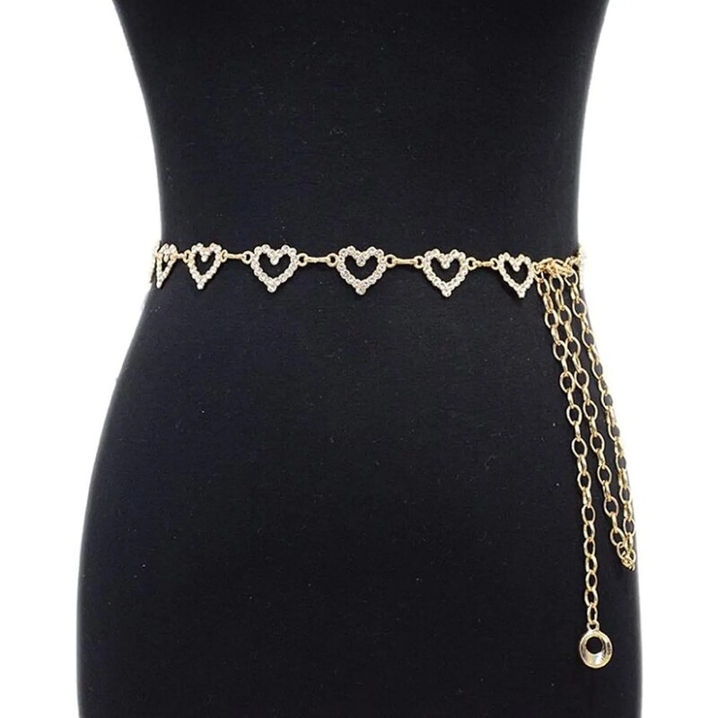 Curea de rochie cu lanț metalic pentru femei Curea cu lanț cu inimă Centura în talie slabă decorată