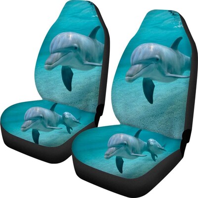 Huse scaun auto Dolphin Ocean cu imprimeu animal, pachet de 2 protectii pentru scaune auto, huse universale anti-alunecare pentru șofer, potrivite pentru camioanele SUV