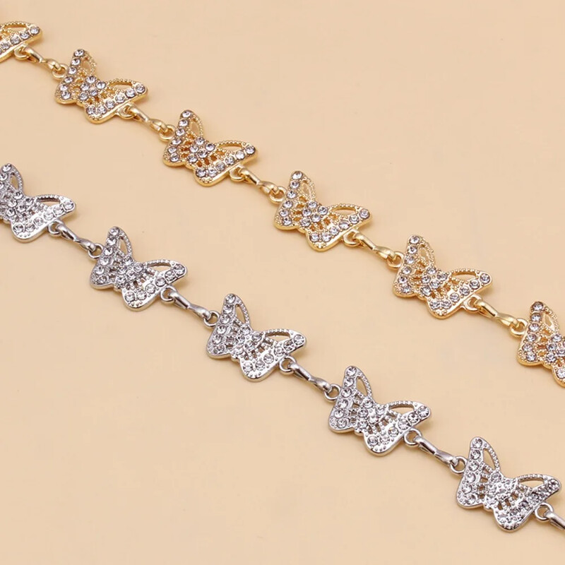 Ezüst és arany fém haslánc nőknek Aranyos strasszos pillangós hasi csípőlánc derék öv nőknek