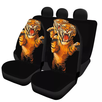 3D Tiger Print Univerzális autó első/hátsó üléshuzatai Kényelmes autóüléshuzatok Stílusos férfi huzatok Fekete autó belső