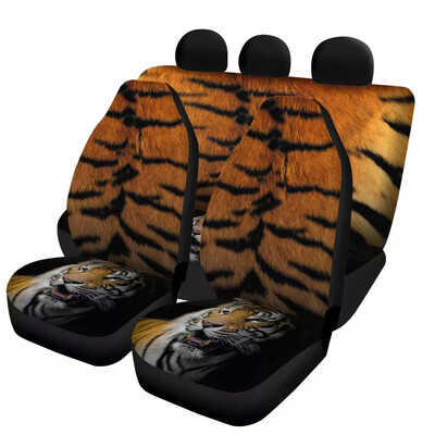 3D Tiger Print Univerzális autó első/hátsó üléshuzatai Kényelmes autóüléshuzatok Stílusos férfi huzatok Fekete autó belső
