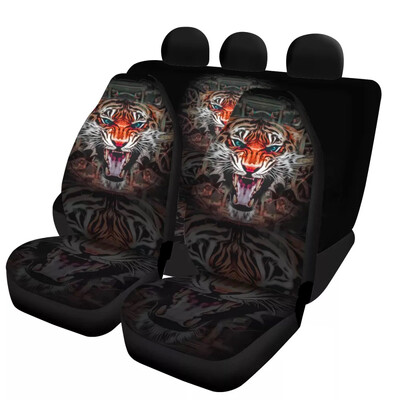 3D Tiger Print Univerzális autó első/hátsó üléshuzatai Kényelmes autóüléshuzatok Stílusos férfi huzatok Fekete autó belső