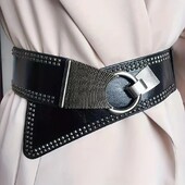 Punkové nitované široké opasky, čierny PU pás, moderný elastický opasok, gotický kabát, opasok pre ženy a dievčatá