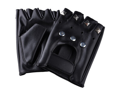 Μαύρα PU Δερμάτινα γάντια χωρίς δάχτυλα Fashion Hip Hop Gym Punk Half Finger Gloves για Ενήλικες Halloween Cosplay Gloves