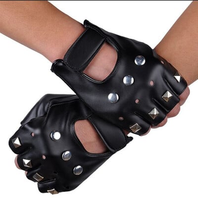 Μαύρα PU Δερμάτινα γάντια χωρίς δάχτυλα Fashion Hip Hop Gym Punk Half Finger Gloves για Ενήλικες Halloween Cosplay Gloves