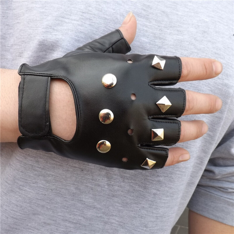 Μαύρα PU Δερμάτινα γάντια χωρίς δάχτυλα Fashion Hip Hop Gym Punk Half Finger Gloves για Ενήλικες Halloween Cosplay Gloves