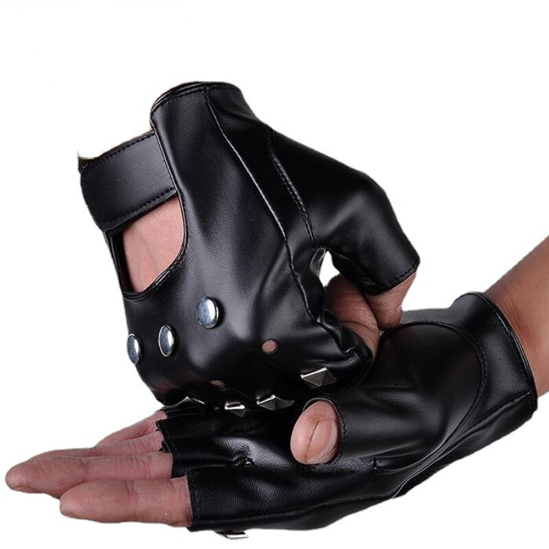 Μαύρα PU Δερμάτινα γάντια χωρίς δάχτυλα Fashion Hip Hop Gym Punk Half Finger Gloves για Ενήλικες Halloween Cosplay Gloves