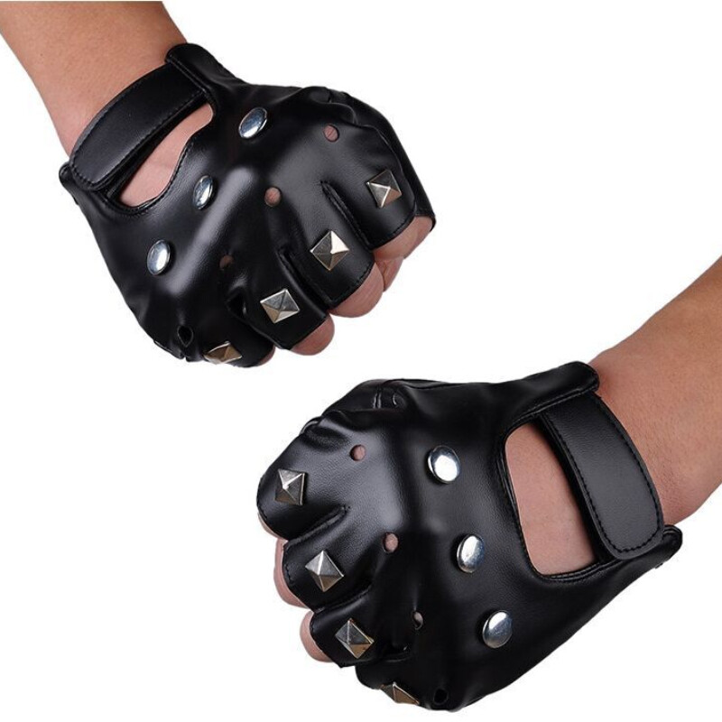 Μαύρα PU Δερμάτινα γάντια χωρίς δάχτυλα Fashion Hip Hop Gym Punk Half Finger Gloves για Ενήλικες Halloween Cosplay Gloves