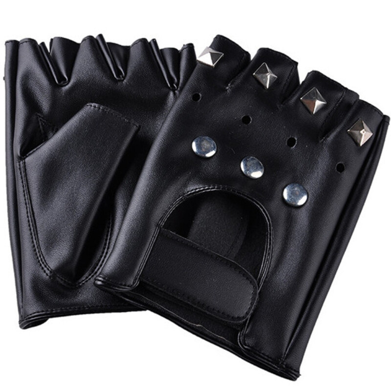 Μαύρα PU Δερμάτινα γάντια χωρίς δάχτυλα Fashion Hip Hop Gym Punk Half Finger Gloves για Ενήλικες Halloween Cosplay Gloves
