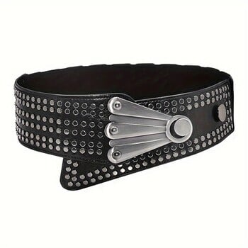 Φαρδιές φαρδιές ζώνες Punk Rivet Studded Classic Μαύρη PU Δερμάτινη ελαστική ζώνη μοντέρνα ζώνη παλτό για γυναίκες