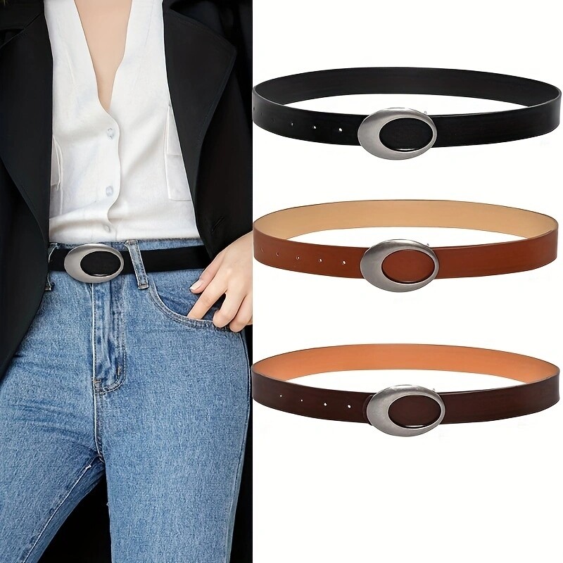 Vintage ovális csatos övek egyszínű egyszerű derékpánt Divatos farmer nadrág öv klasszikus ruha kabát öv nőknek